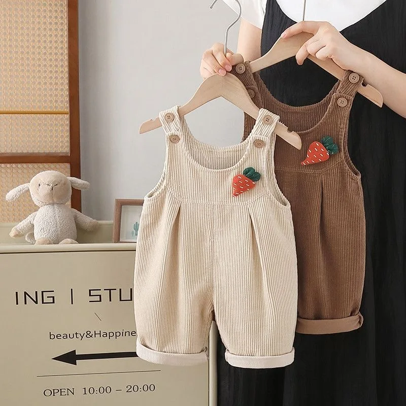 Corduroy Pant Warm - بنطلونات أطفال خريفية بحمالات للأعمار من